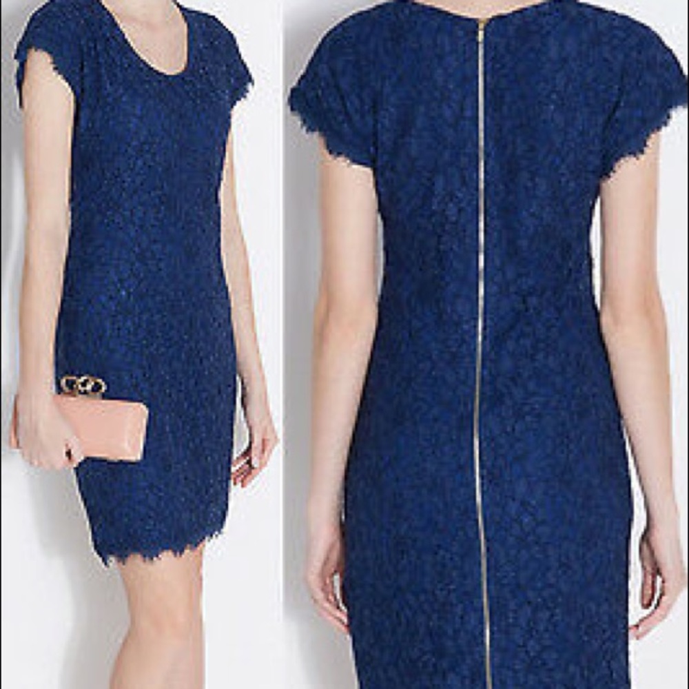 Navy blue lace DVF zipper back Wanda dress size 6